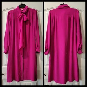 Halston III fushia neck scarf silk shirt dress  8
